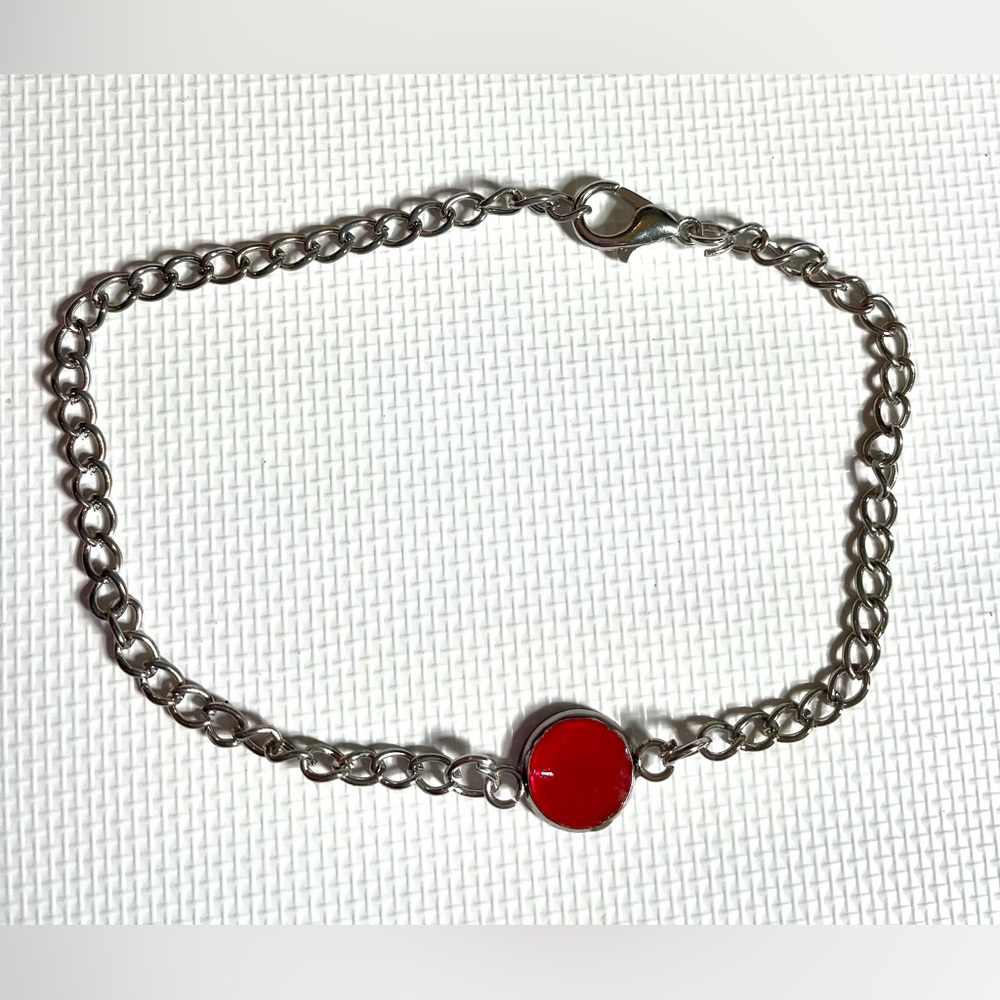 Hand Crafted Resin Silver Chain Bracelet with Pink Accent